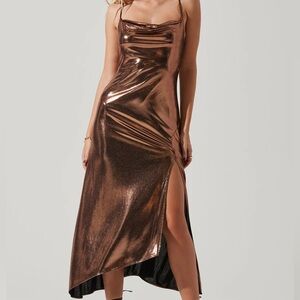 Gaia Metallic Bronze Midi Dress